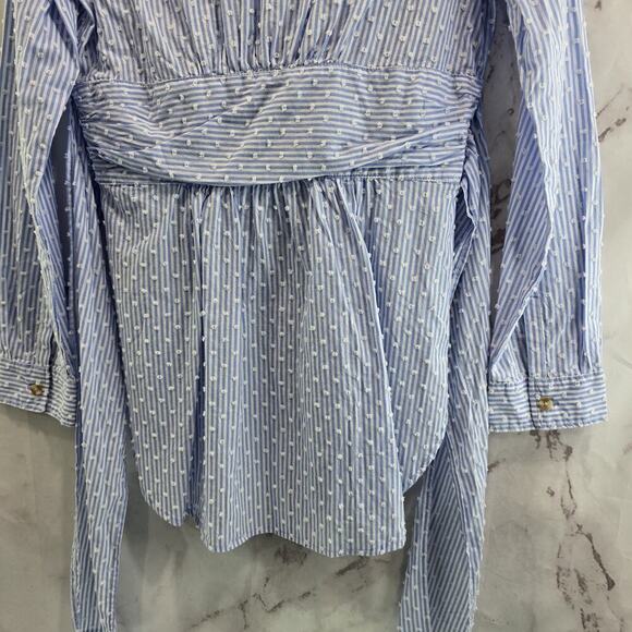 Maeve Shirt Womens 6 Small Blue White Button Tie Waist Clip Swiss Dot - Picture 9 of 13
